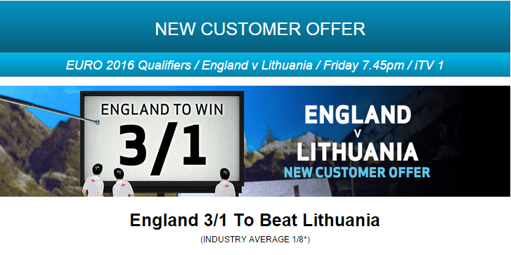 England v Lithuania betting offer