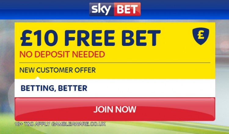 No deposit £10 free bet